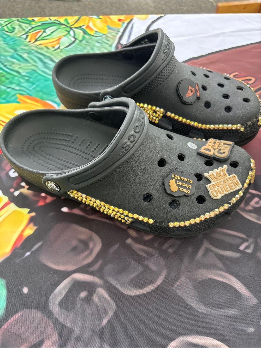 CROCS with Gold Bead Trim and Charms